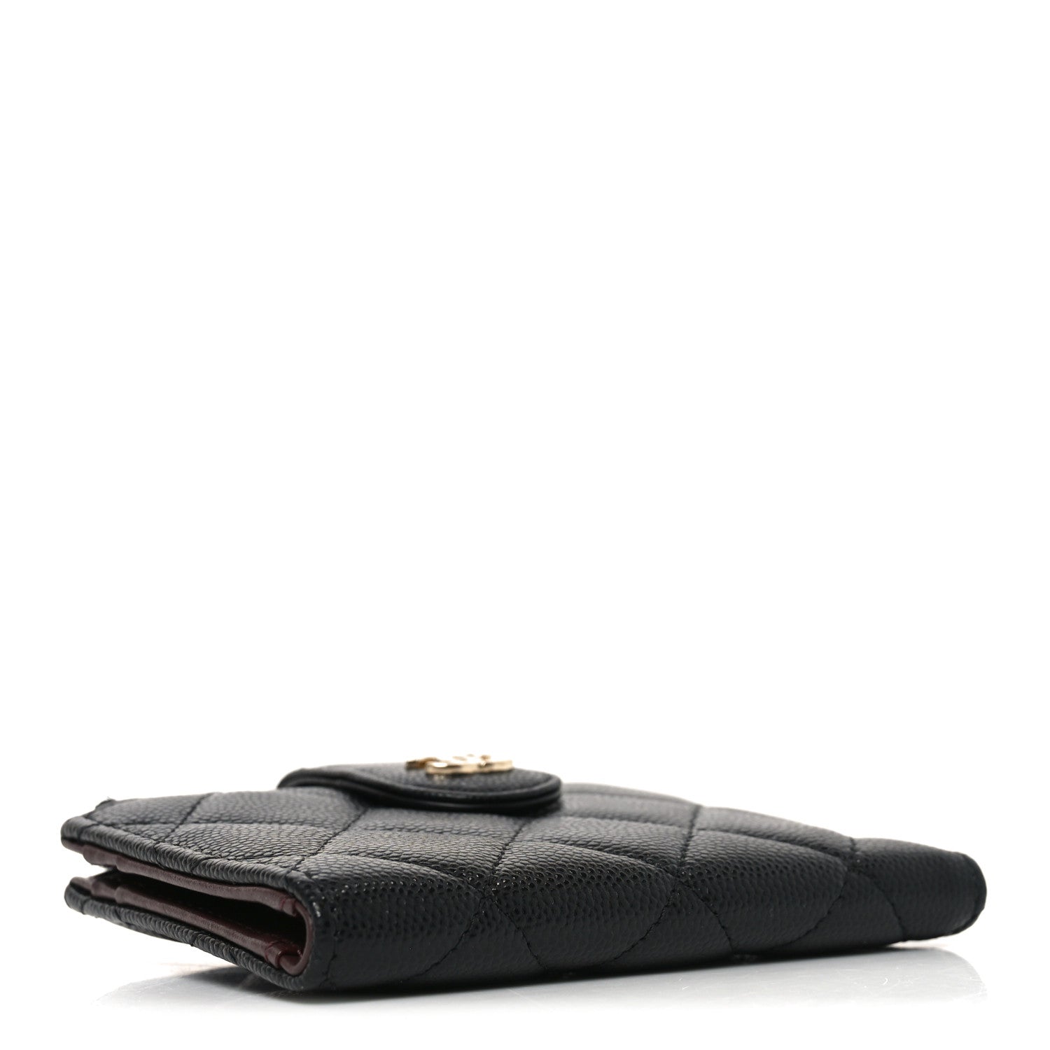 Caviar Quilted Compact Zipped Pocket Wallet Black