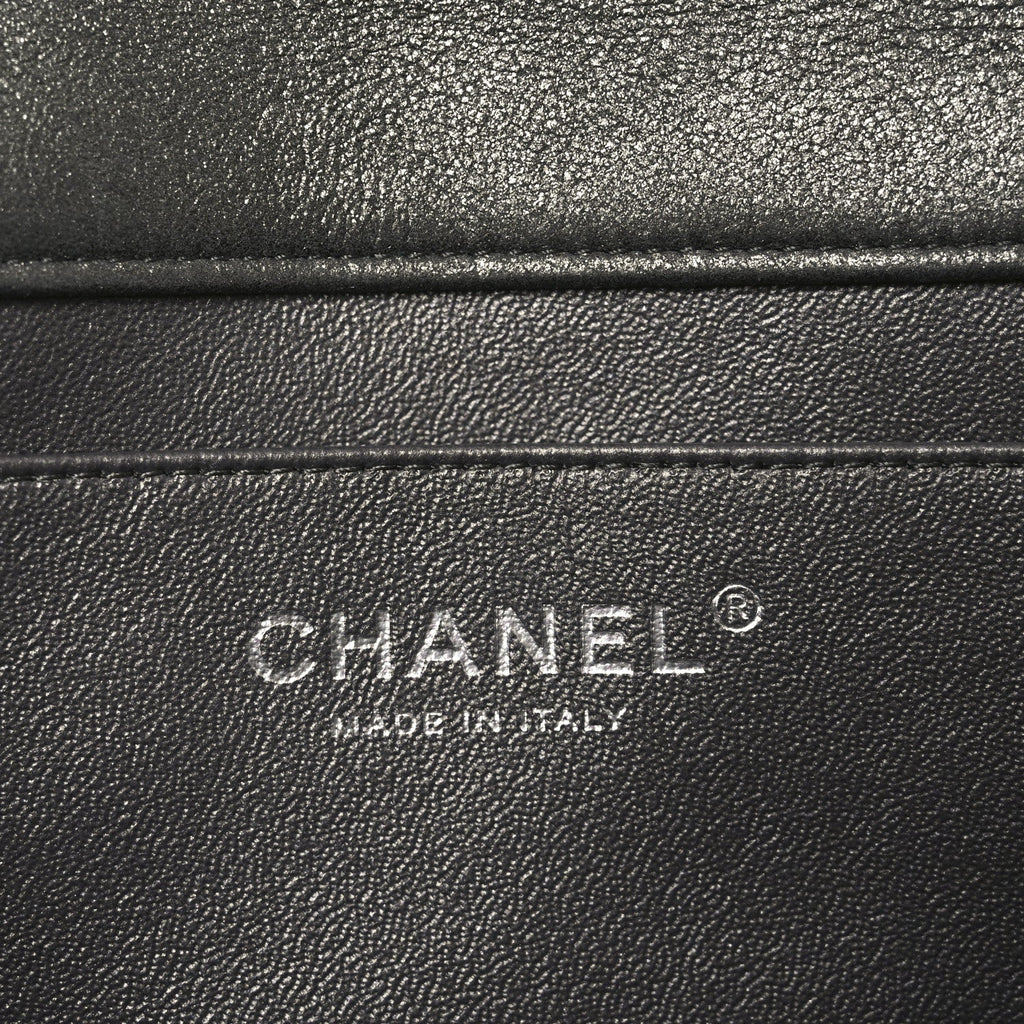Metallic Lambskin Quilted Clutch With Chain Flap Dark Grey