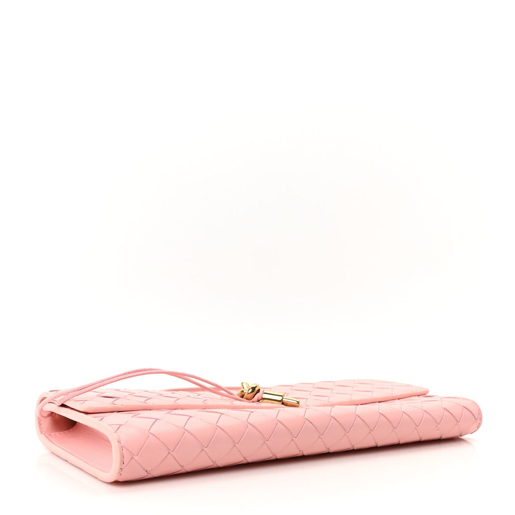Nappa Intrecciato Long Andiamo Top Handle Clutch Rose