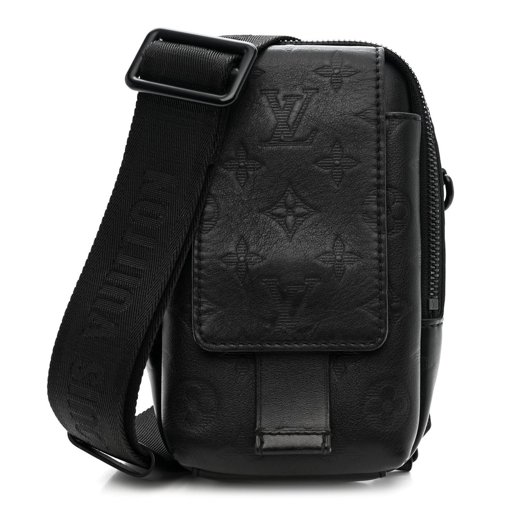Calfskin Monogram Shadow Double Phone Pouch NM Black