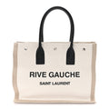 Linen Calfskin Small Rive Gauche Tote Greggio Natural