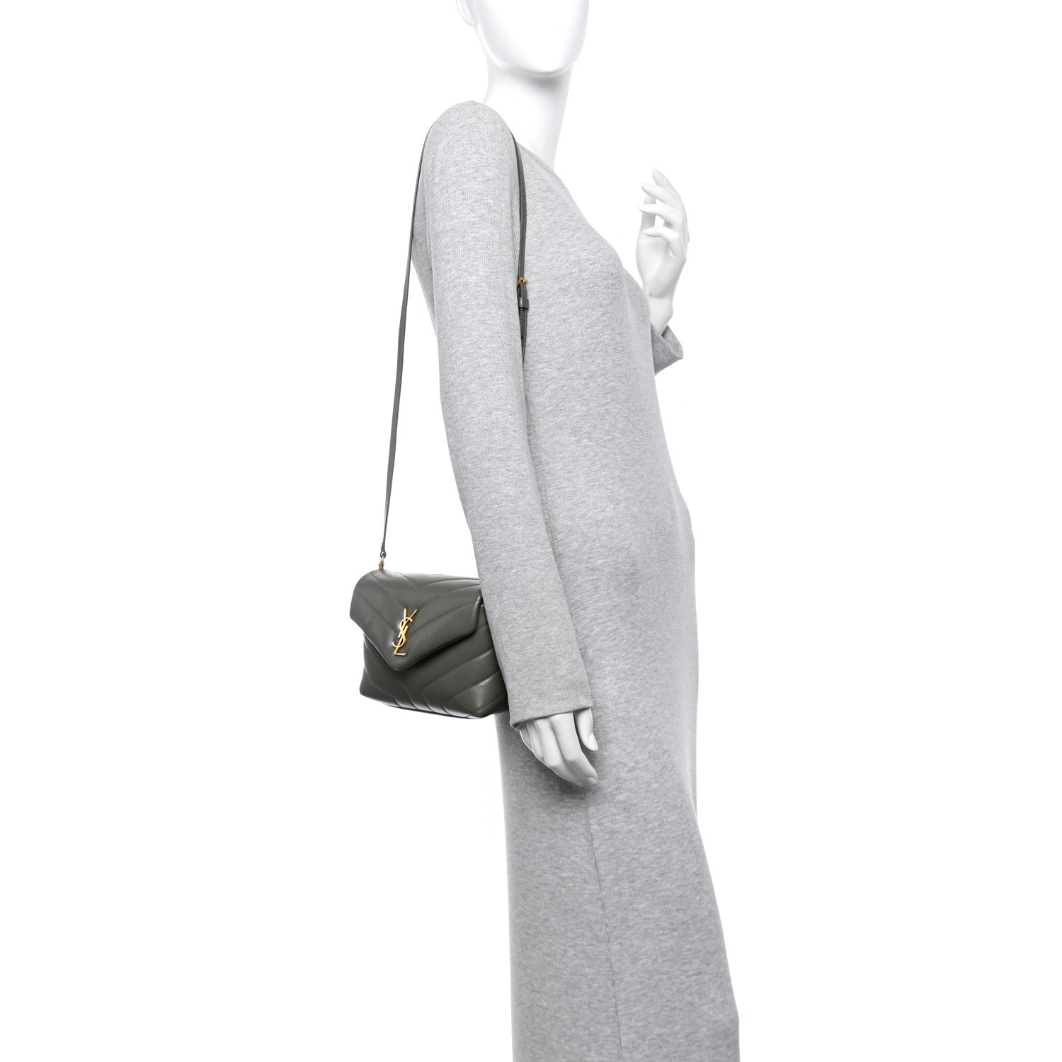 Calfskin Y Quilted Monogram Toy Loulou Crossbody Bag Grey Kaki