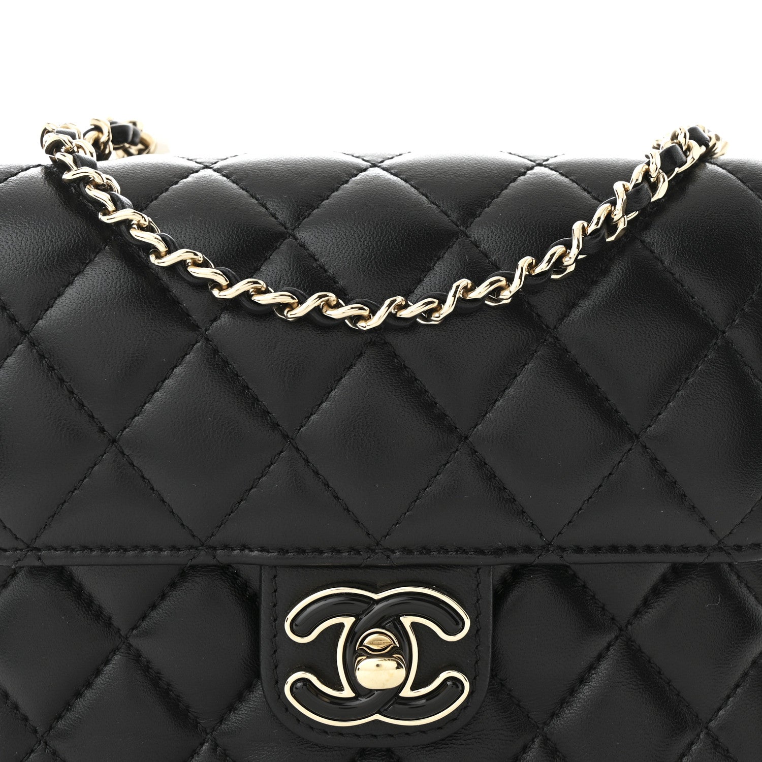 Lambskin Resin Quilted Mini Heart Square Flap Black