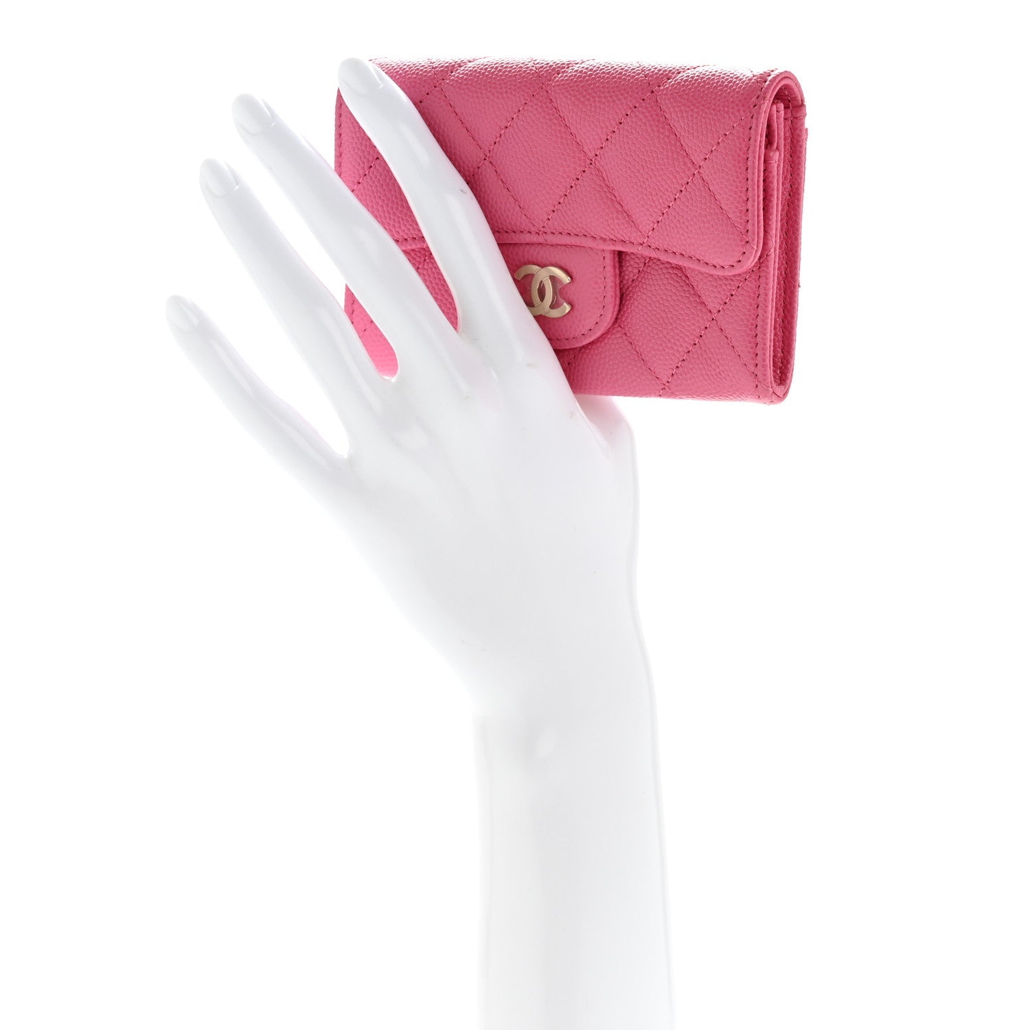 Caviar Quilted Flap  Holder Wallet Pink