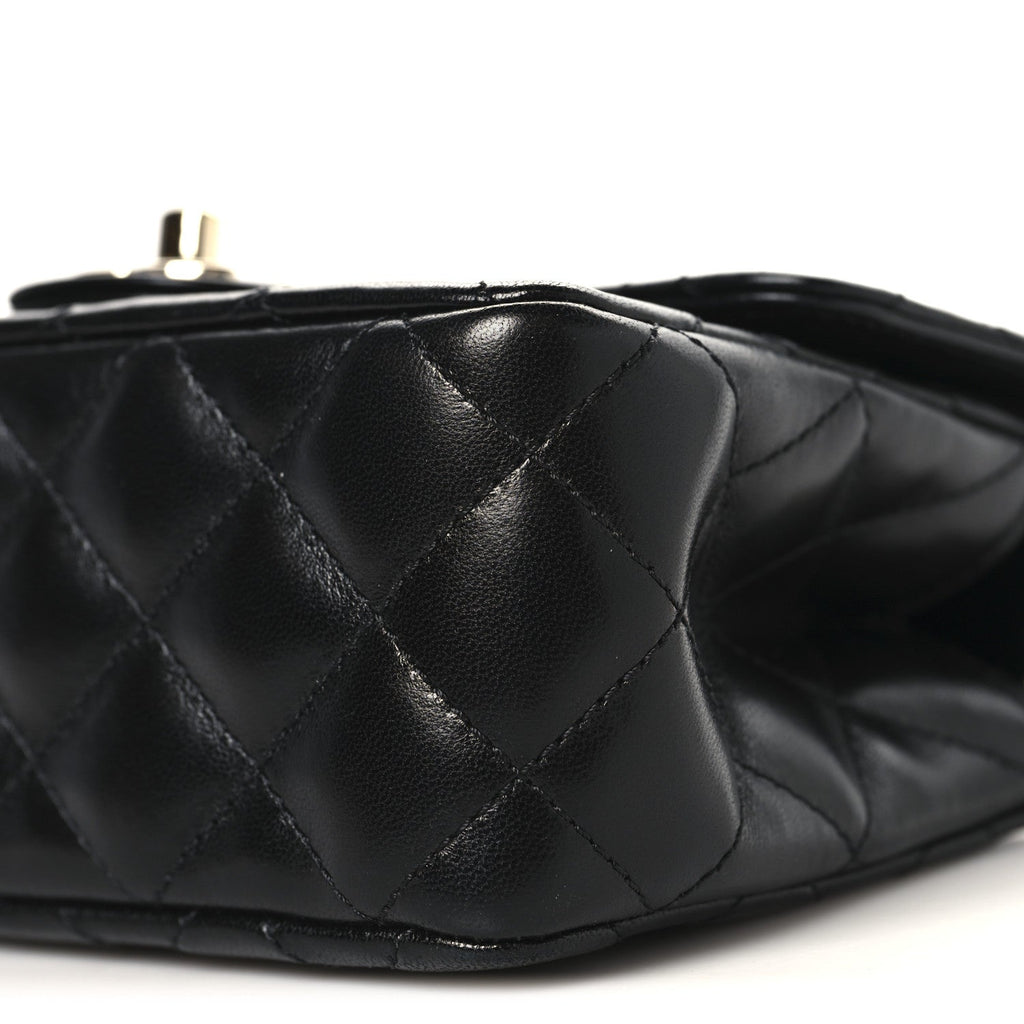 Lambskin Quilted Mini Crystal Top Handle Rectangular Flap Black