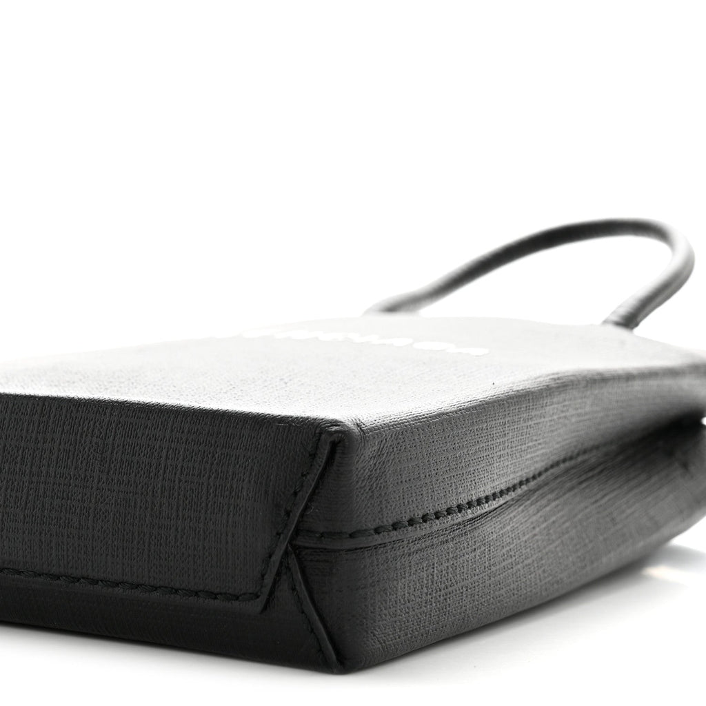 Squared Calfskin Logo Shopping Phone Holder Bag Black