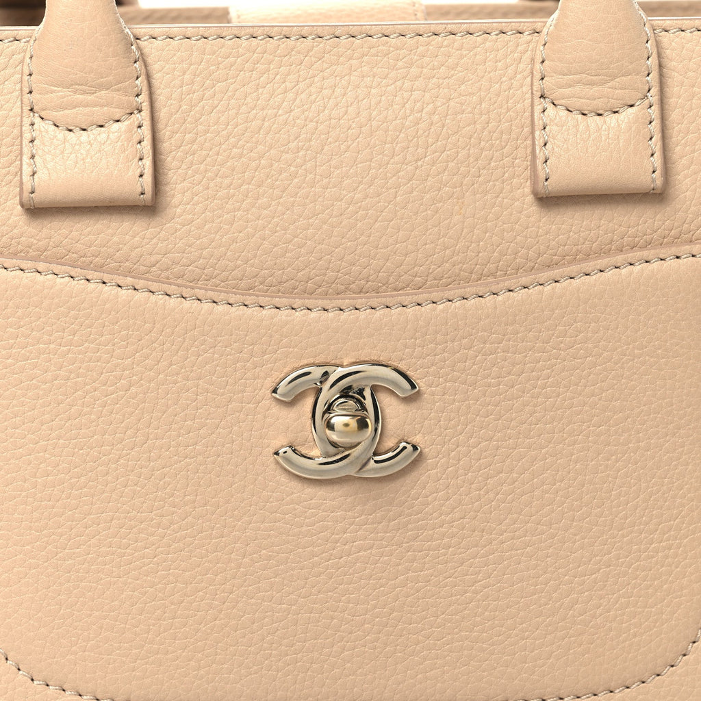 Grained Calfskin Mini Neo Executive Shopper Tote Light Beige