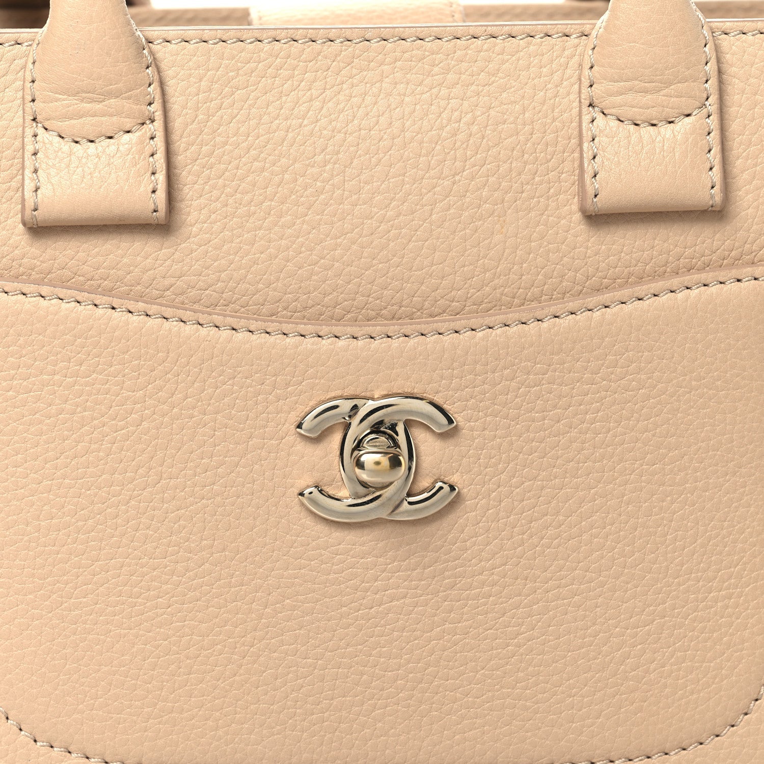 Grained Calfskin Mini Neo Executive Shopper Tote Light Beige