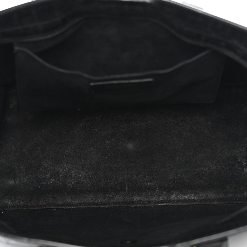 Calfskin Crocodile Embossed Small Monogram Cabas Black