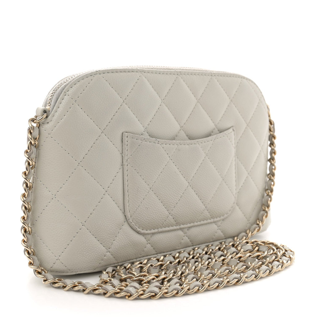 Caviar Quilted Classic Clutch With Chain Light Grey