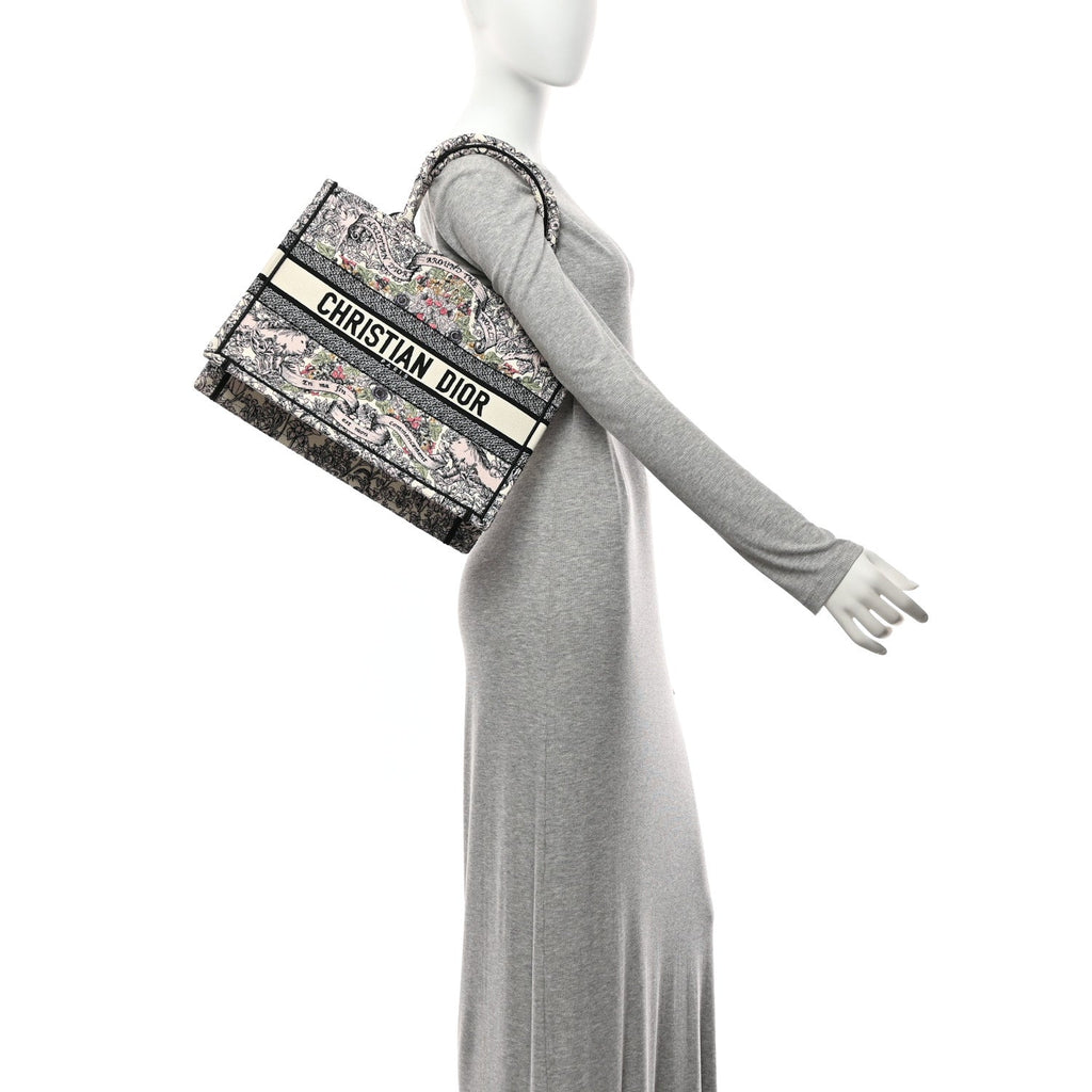 Canvas Embroidered Medium Book Tote White Multicolor