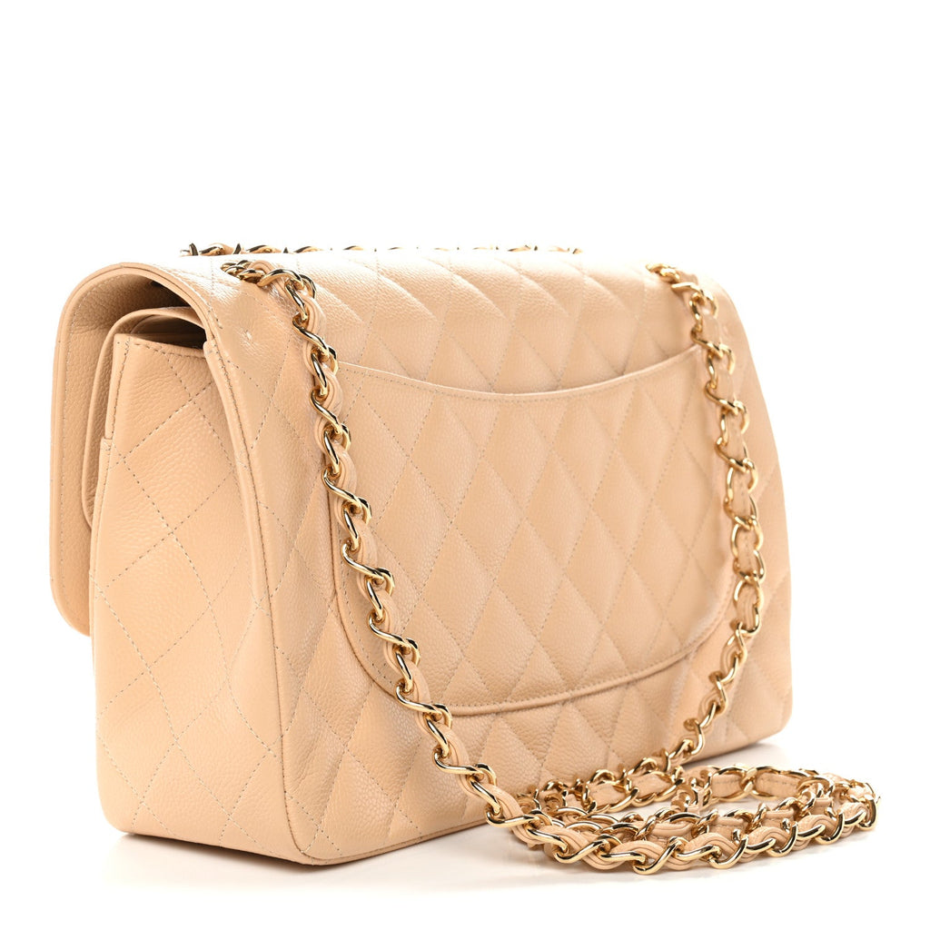 Caviar Quilted Jumbo Double Flap Light Beige