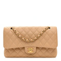 Caviar Quilted Medium Double Flap Beige