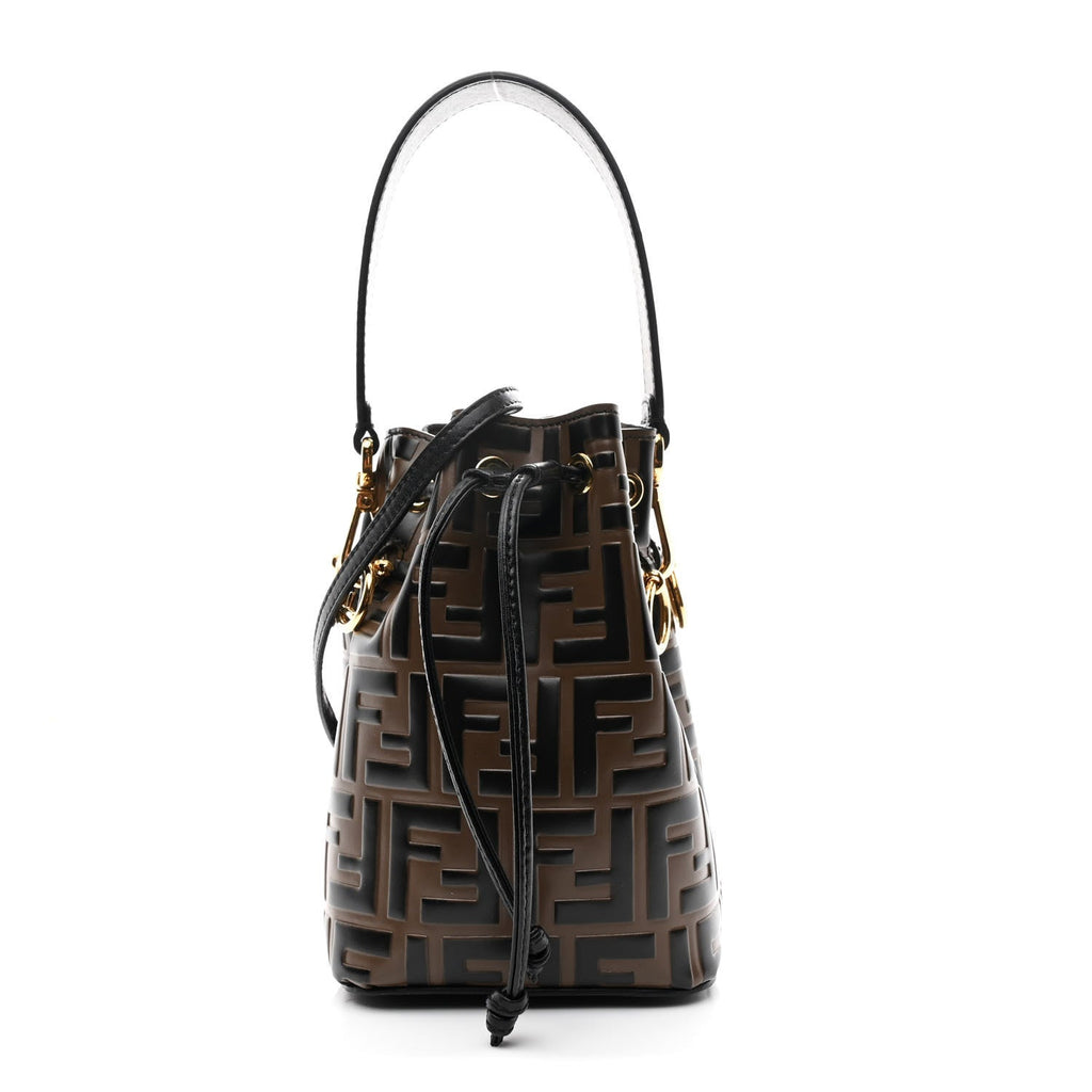 Vitello Liberty F is Fendi Bi-Color FF 1974 Embossed Mini Mon Tresor Bucket Bag Maya Black