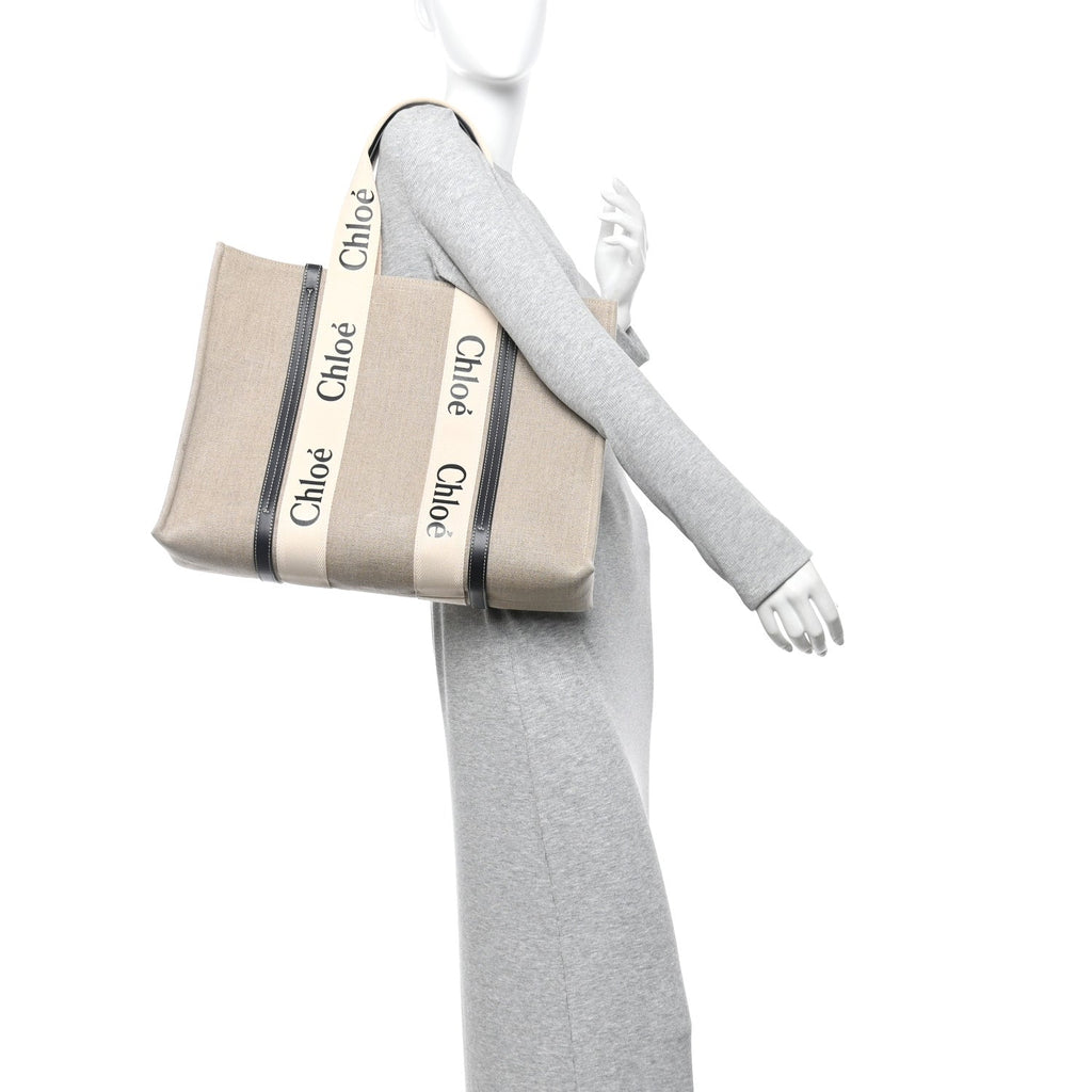 Cotton Calfskin Large Woody Ribbon Tote White Blue