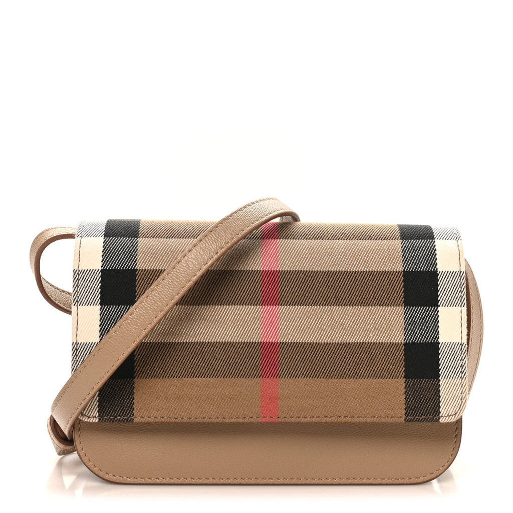 Grained Calfskin House Check Small Madison Shoulder Bag Chestnut Beige