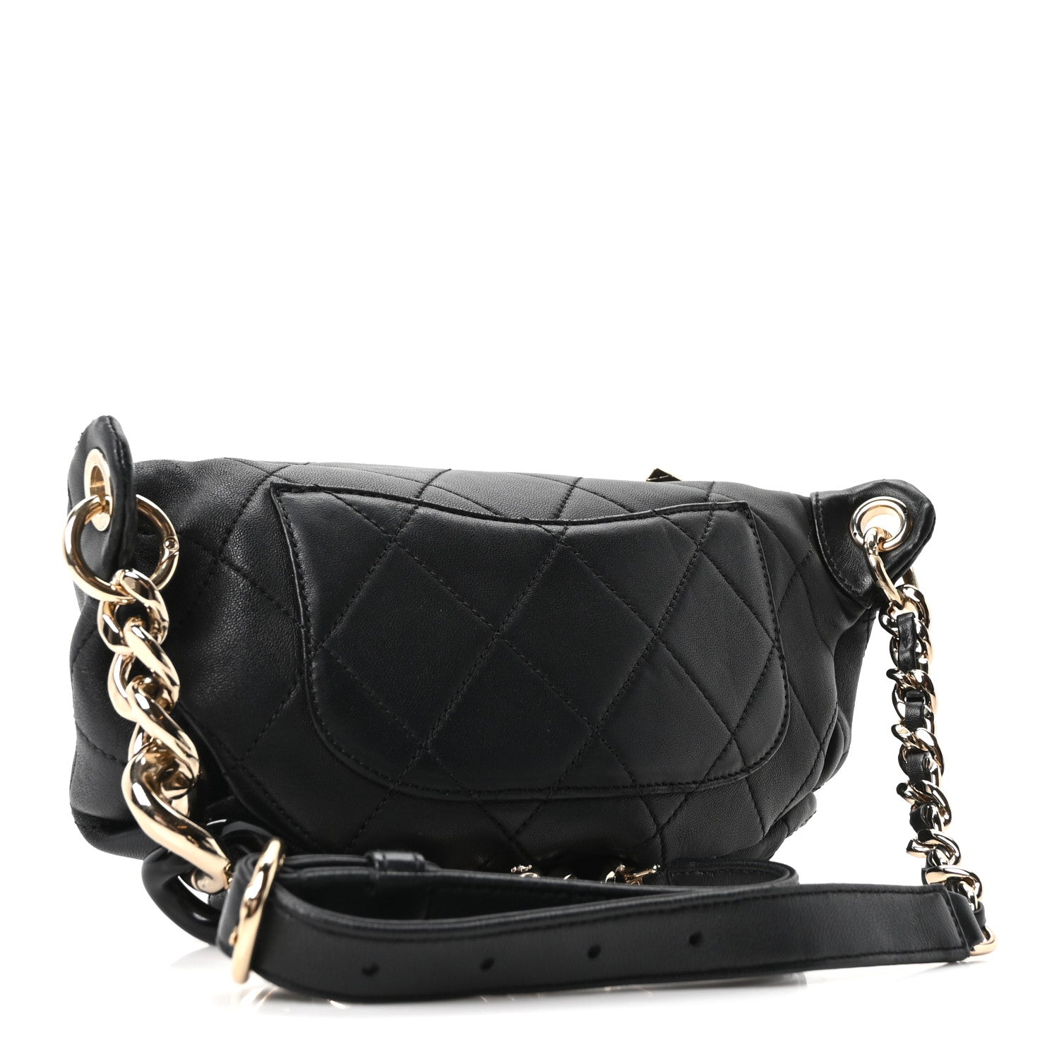Lambskin Quilted Resin Bi-Color Waist Bag Fanny Pack Black