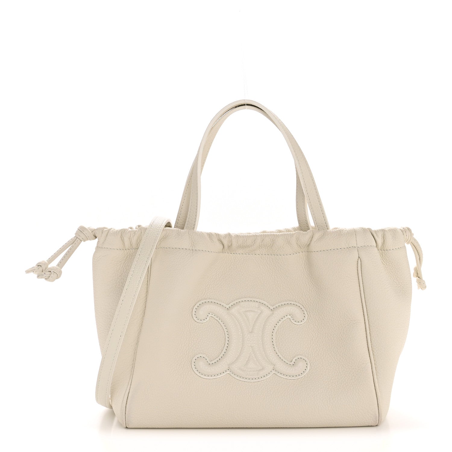 Calfskin Cuir Small Triomphe Cabas Drawstring White