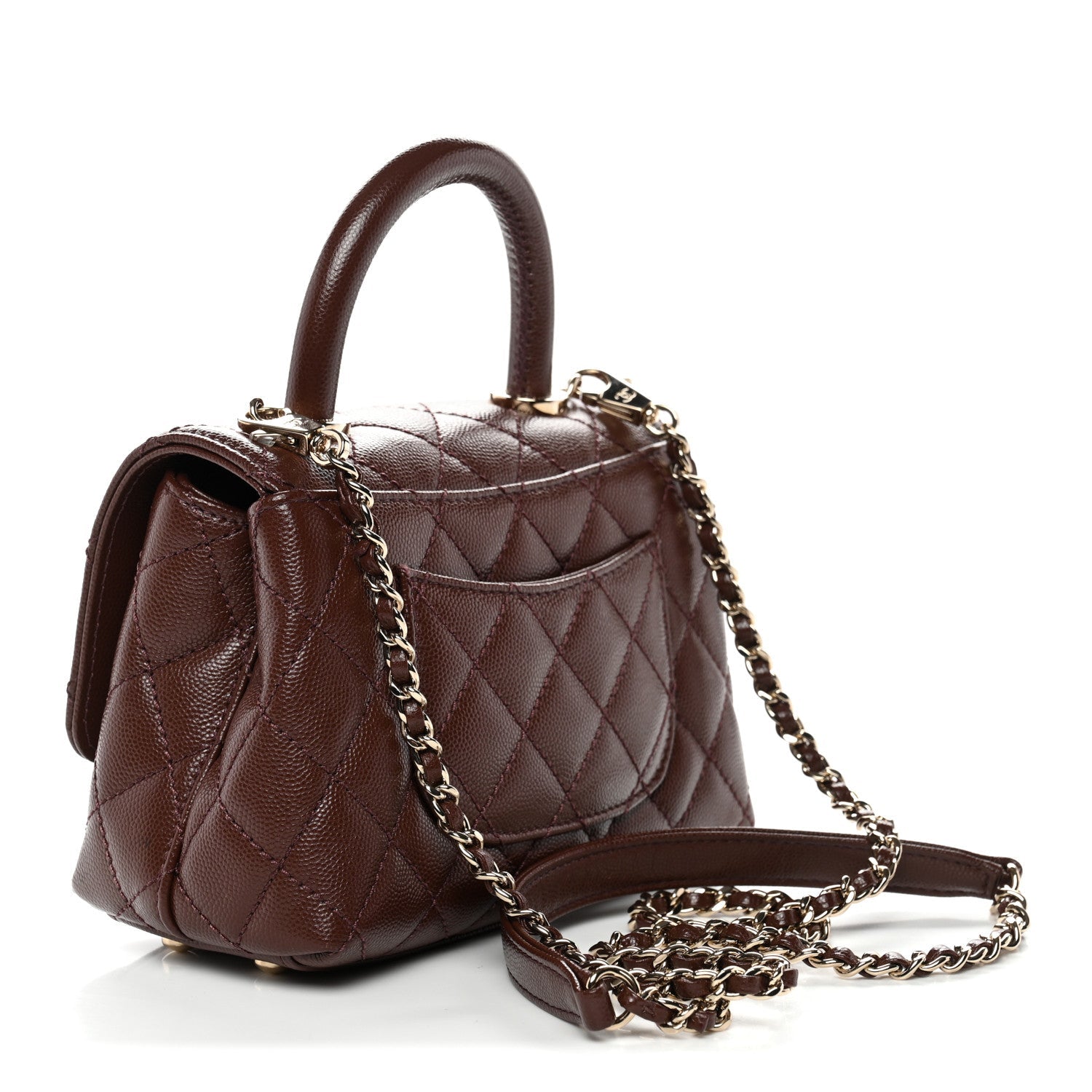 Caviar Quilted Extra Mini Coco Handle Flap Dark Brown