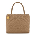 Caviar Quilted Medallion Tote Beige