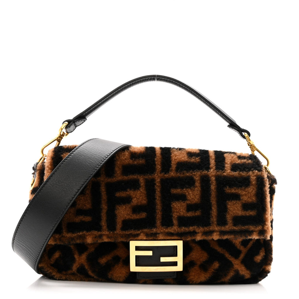 Shearling Vitello Dolce Macro FF 1974 Baguette Tobacco Black