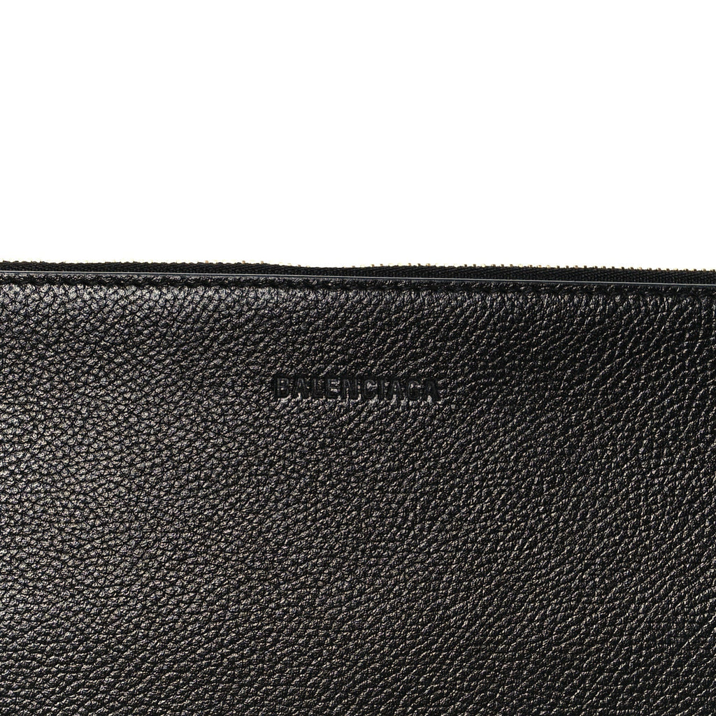 Calfskin Logo Large Cash Pouch With Handle Black White