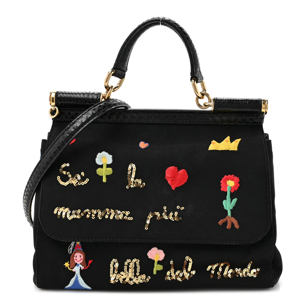 Neoprene Watersnake Embellished Medium Miss Sicily Satchel Black Multicolor