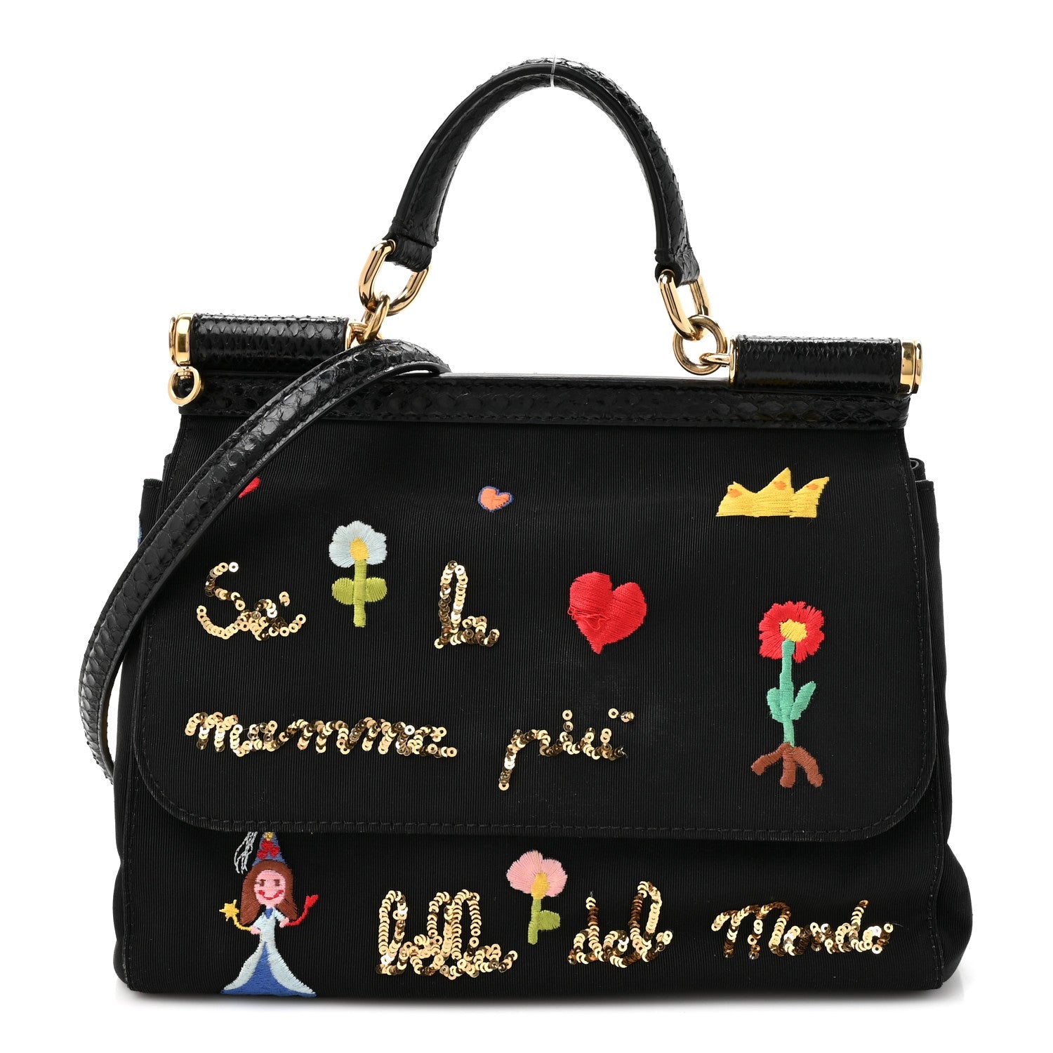 Neoprene Watersnake Embellished Medium Miss Sicily Satchel Black Multicolor