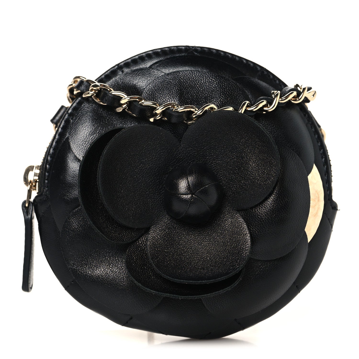Lambskin Mini Camellia Bouquet Clutch With Chain Black