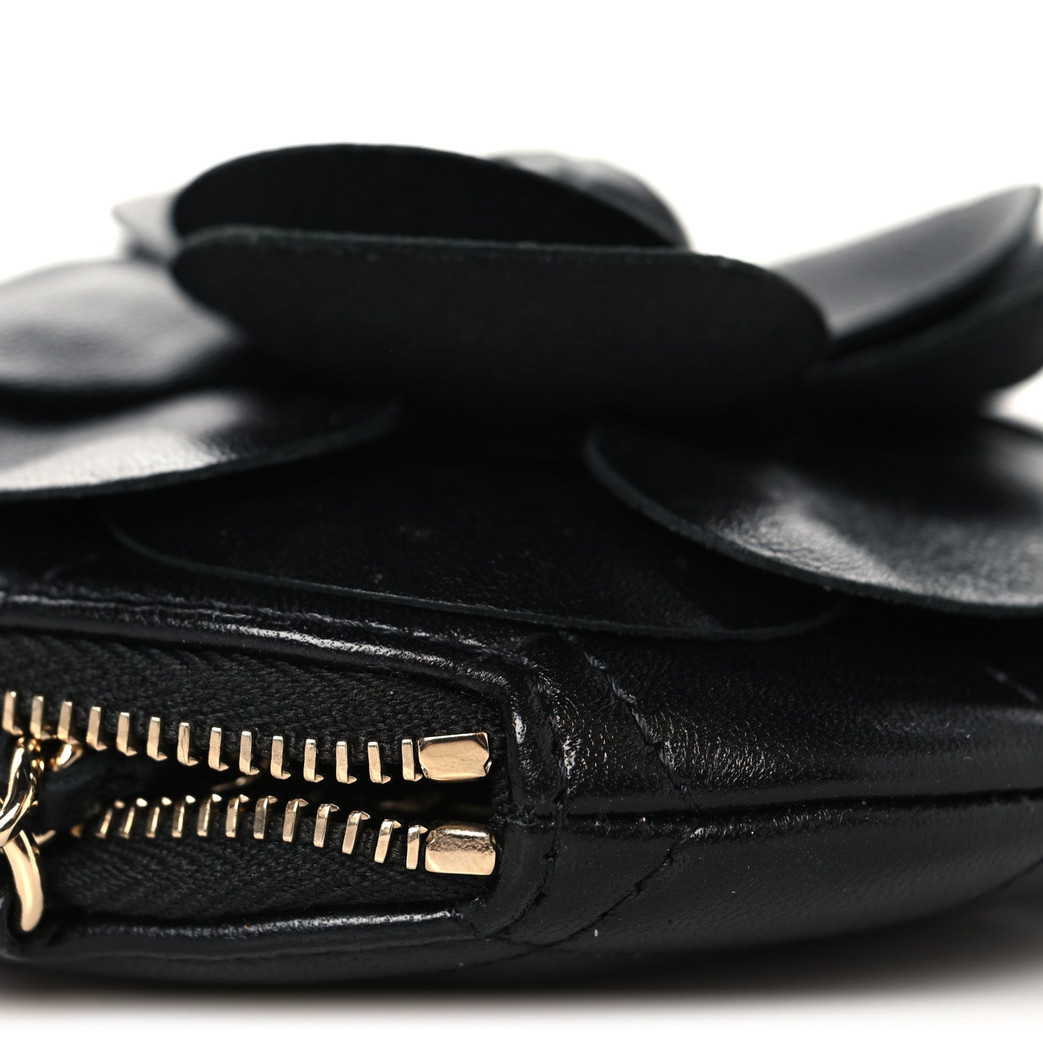 Lambskin Mini Camellia Bouquet Clutch With Chain Black