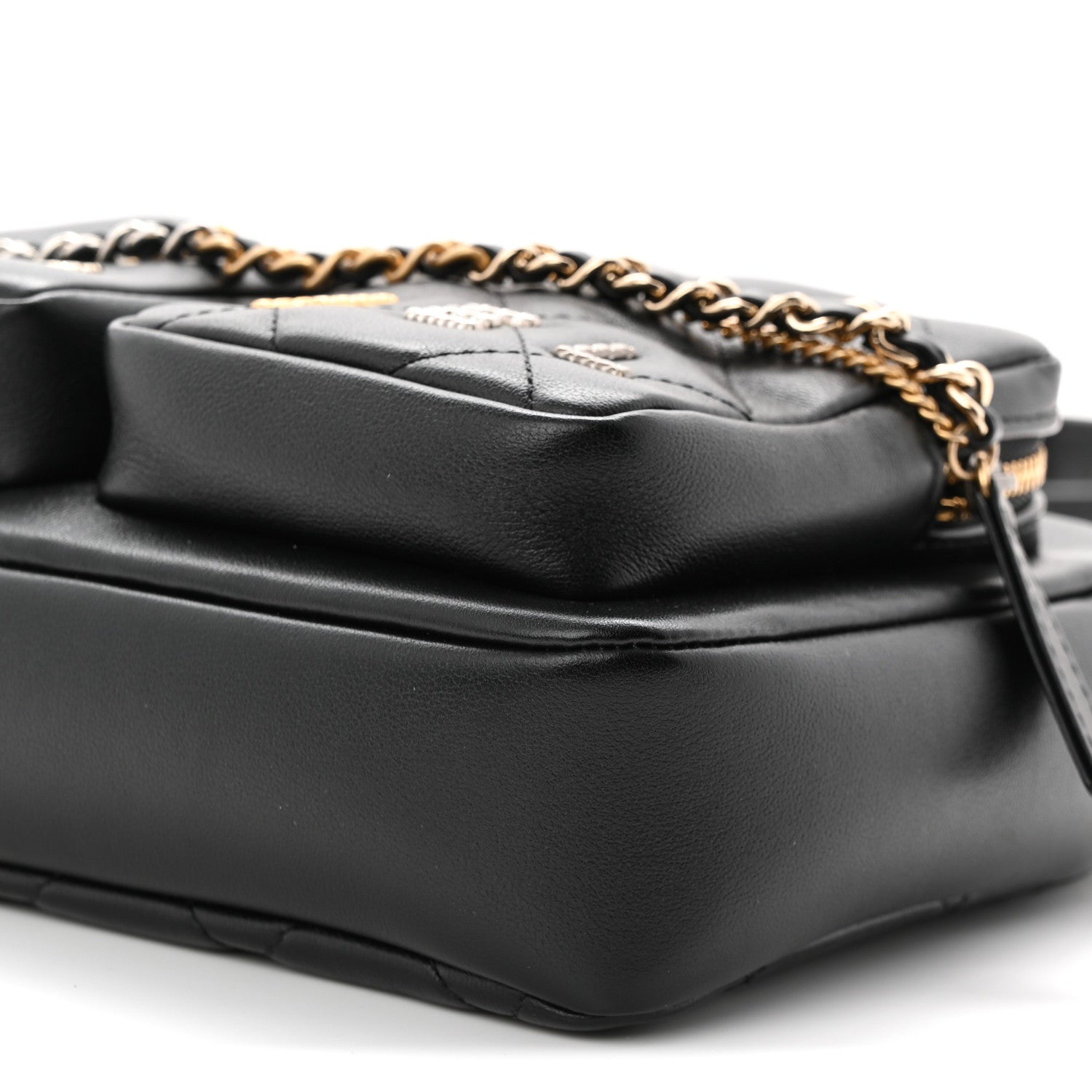 Calfskin Quilted Small Camera Case Black