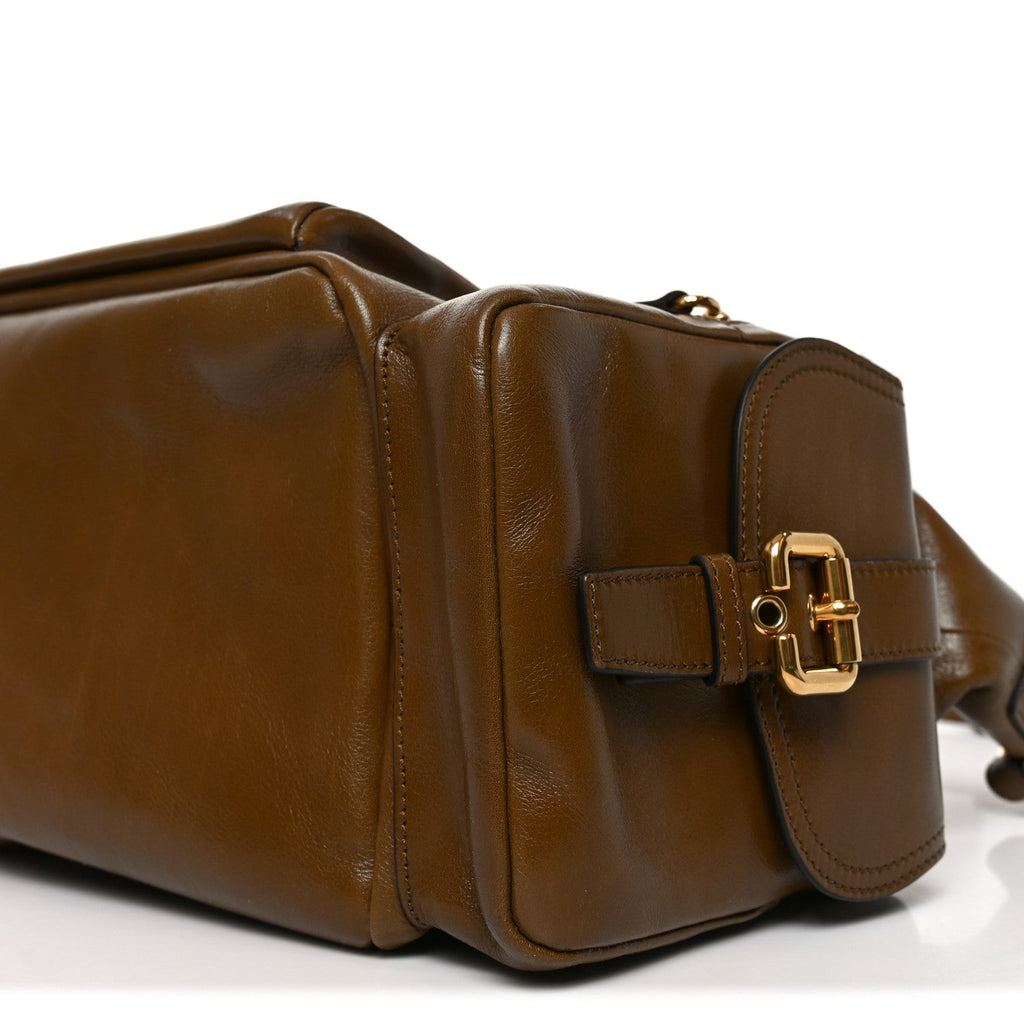 Shiny Calfskin Large Double Carry Camera Bag Dark Khaki