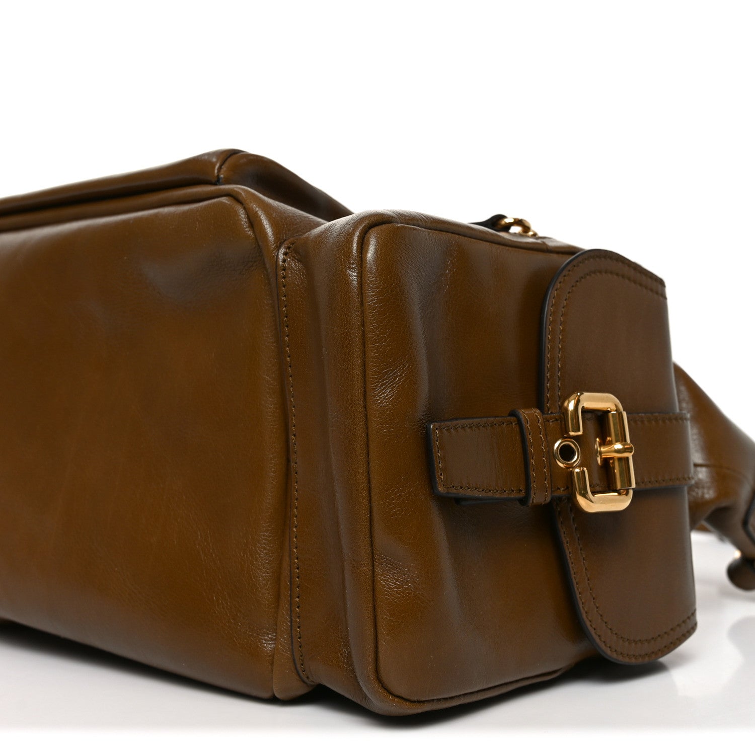 Shiny Calfskin Large Double Carry Camera Bag Dark Khaki