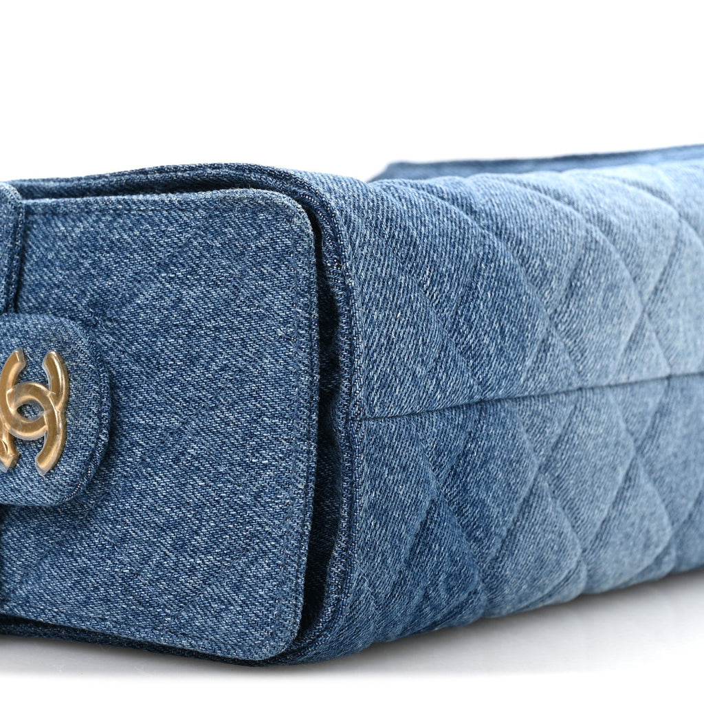 Washed Denim Quilted Mini Chanel 25 Handbag Blue