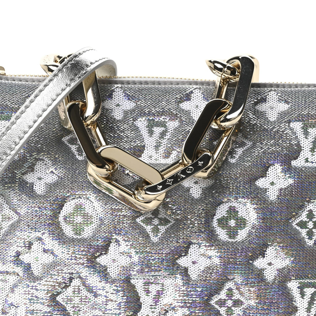 Satin Sequin Embroidered Monogram Coussin BB Silver