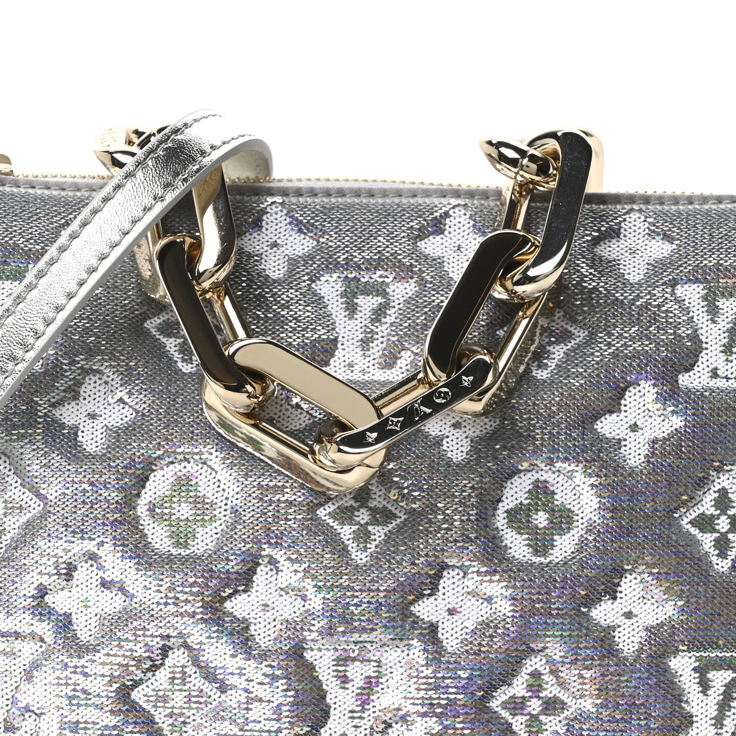 Satin Sequin Embroidered Monogram Coussin BB Silver
