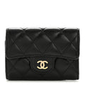 Lambskin Quilted Classic 4 Key Holder Wallet Black