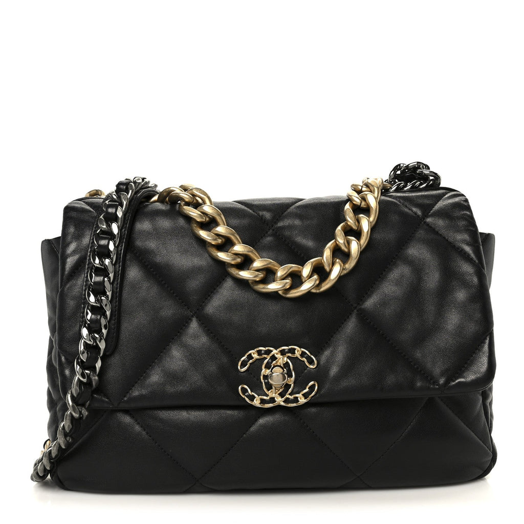 Lambskin Quilted Large Chanel 19 Flap Black
