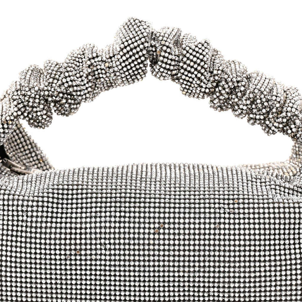 Mesh Crystal Rhinestone Mini Scrunchie Clutch Black Silver