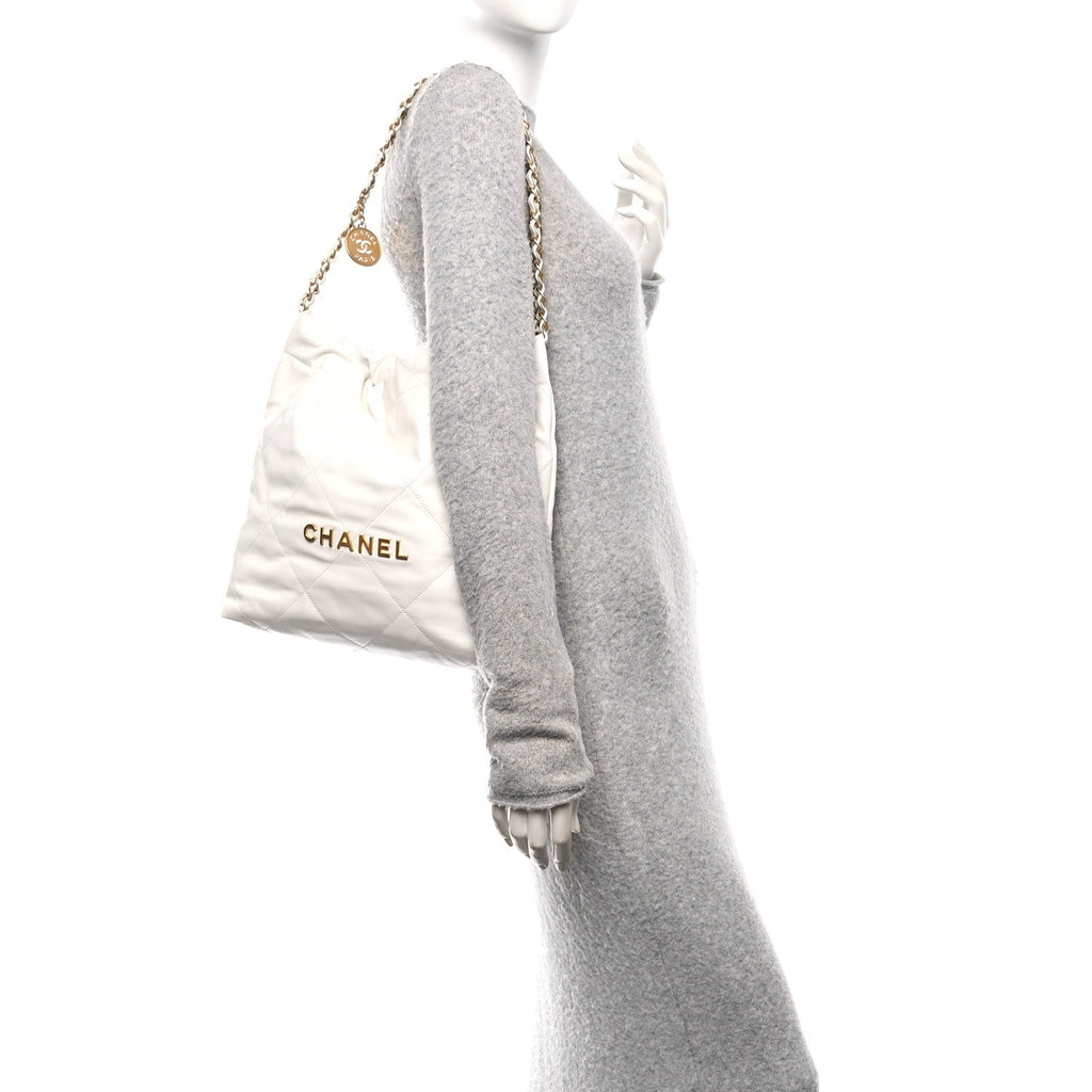 Shiny Calfskin Quilted Small Chanel 22 White