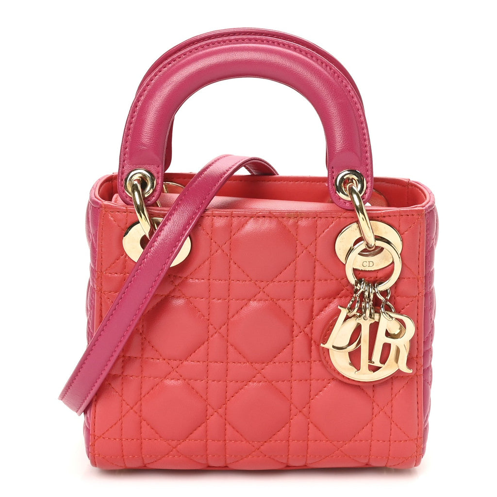Lambskin Cannage Mini Bi-Color Lady Dior Red Fuchsia