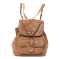 Quilted Small Duma Pockets Drawstring Backpack Light Brown