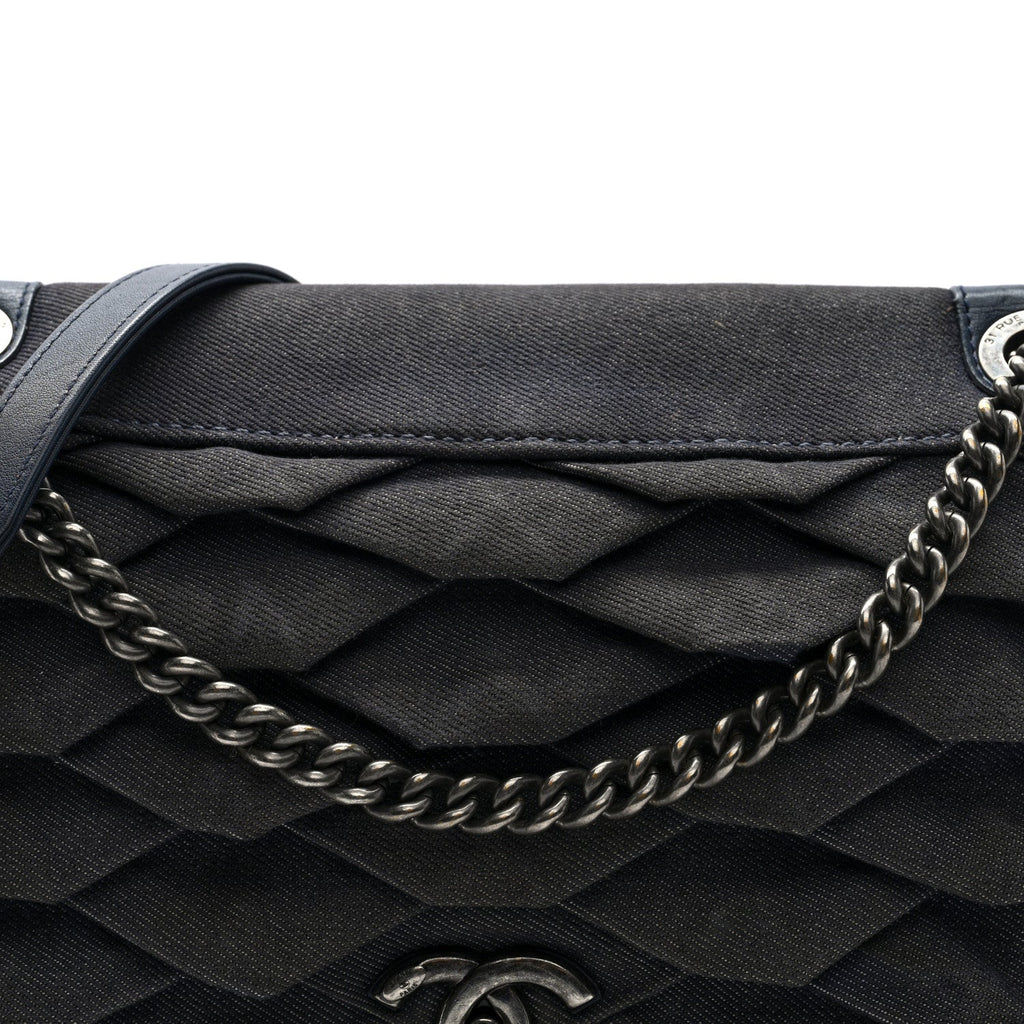 Denim Pleated Denim Turtle Flap Dark Blue