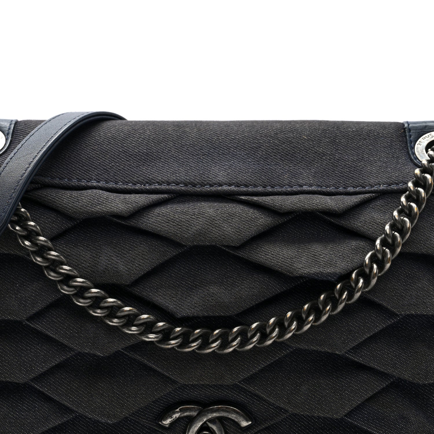 Denim Pleated Denim Turtle Flap Dark Blue
