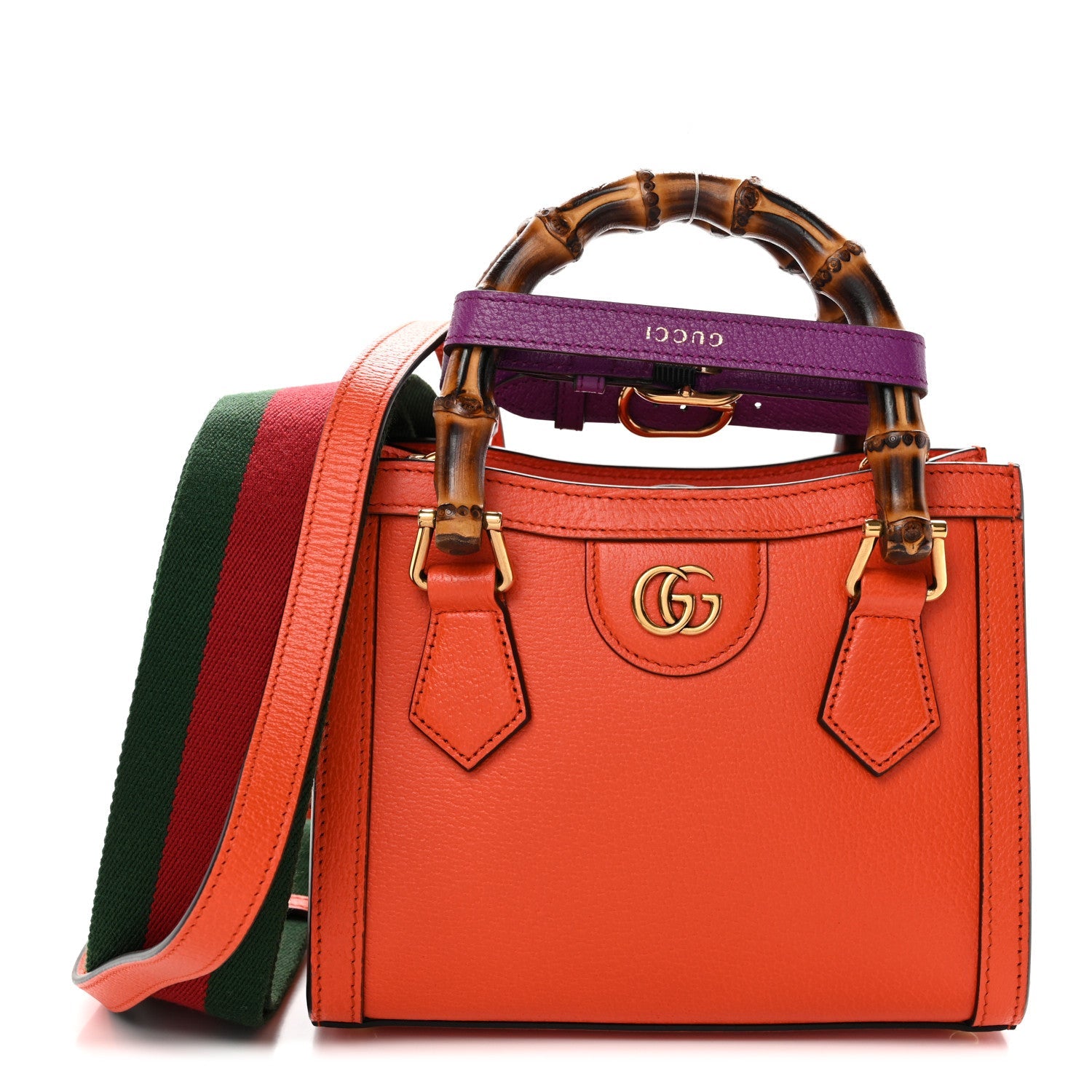 Textured Dollar Calfskin Web Mini Diana Tote Bag Deep Orange Spicy Cyclamin