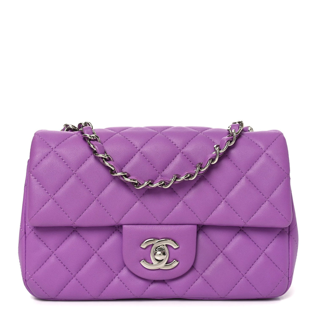 Lambskin Quilted Mini Rectangular Flap Purple