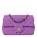 Lambskin Quilted Mini Rectangular Flap Purple