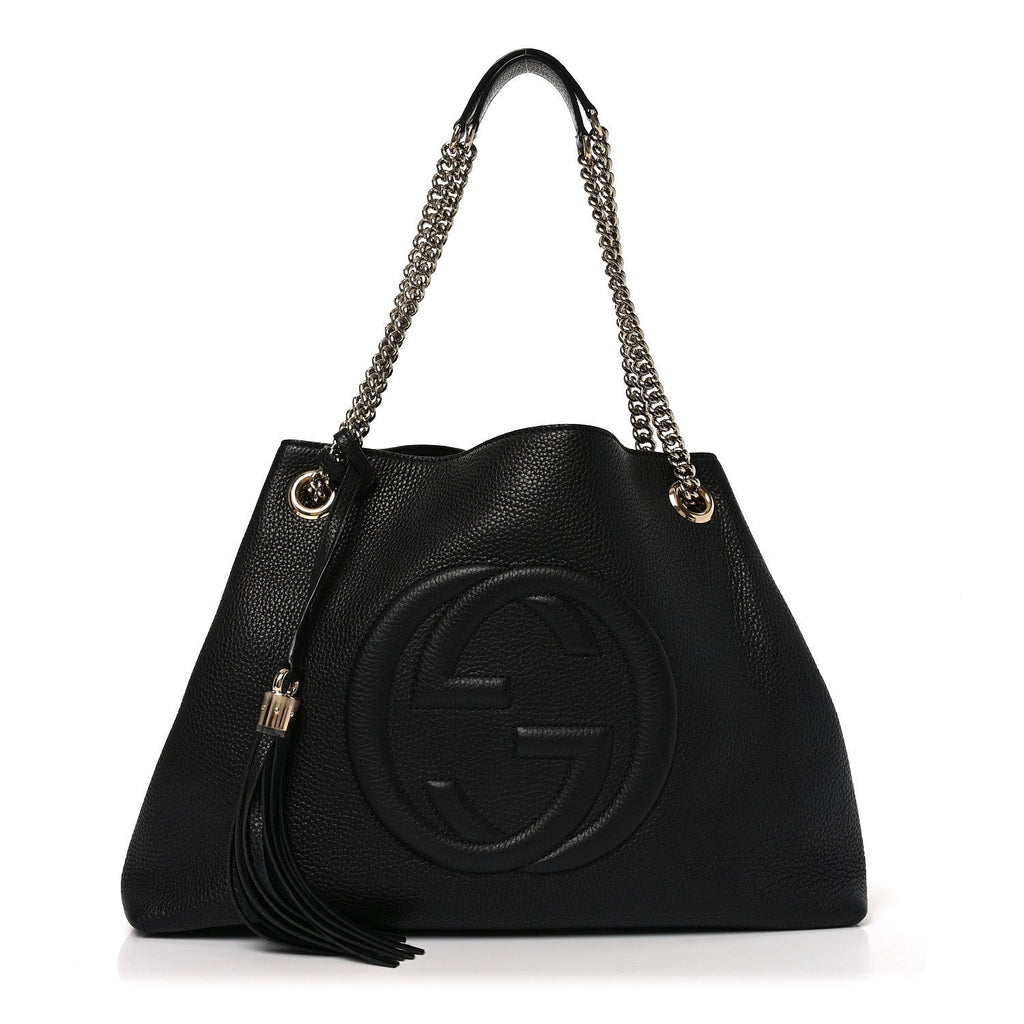 Pebbled Calfskin Medium Soho Chain Shoulder Bag Black