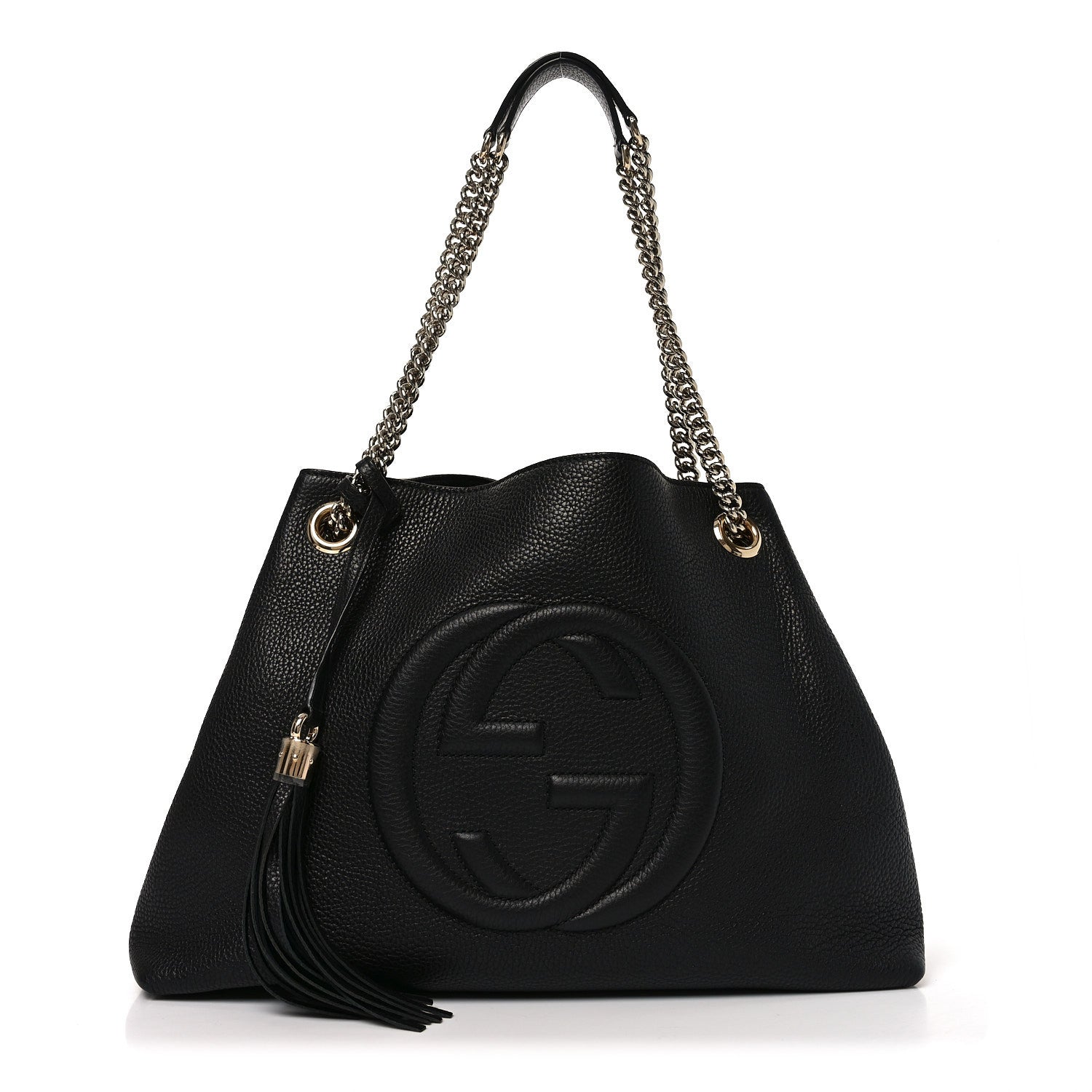 Pebbled Calfskin Medium Soho Chain Shoulder Bag Black
