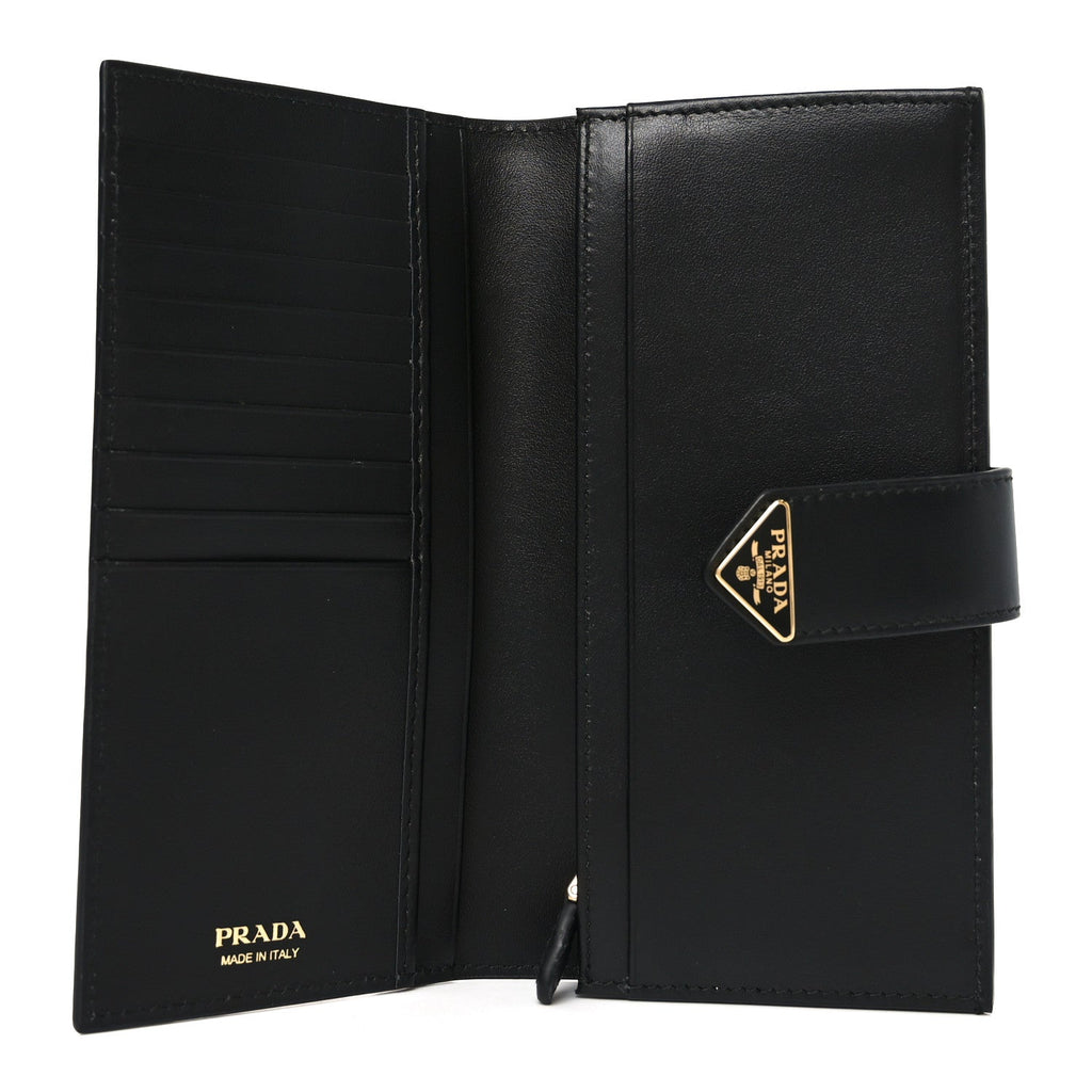 Saffiano Calfskin Large Triangle Continental Wallet Black
